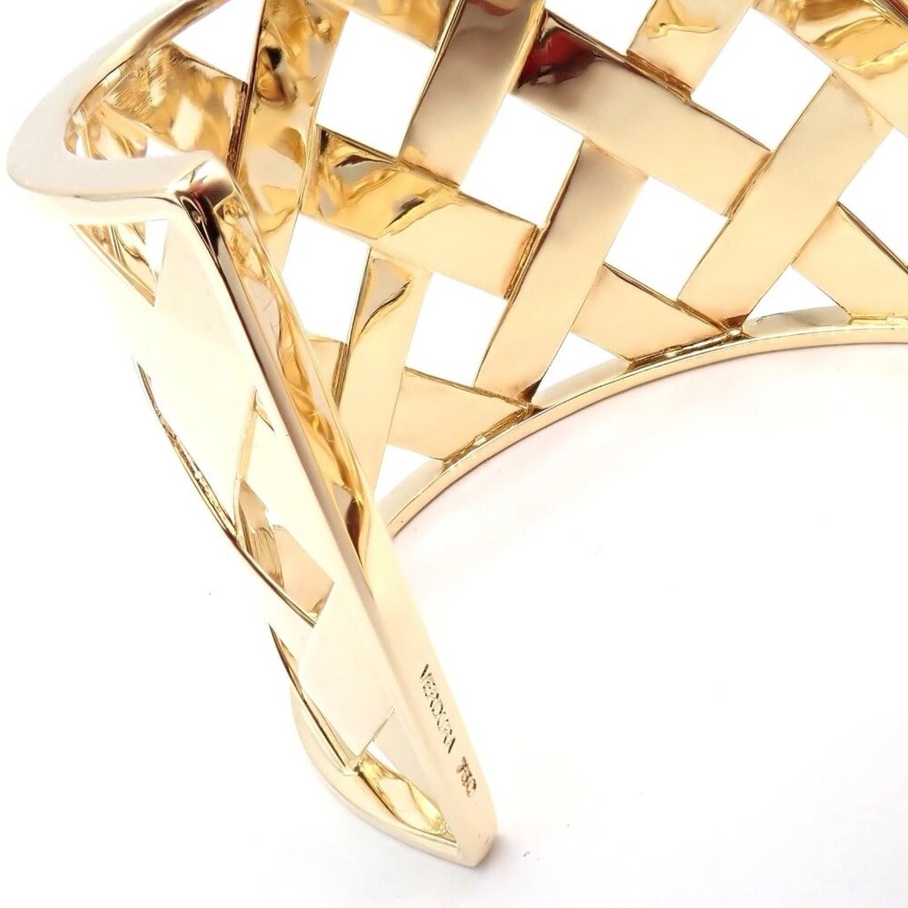 Authentic Verdura 18k Yellow Gold Criss Cross Wide Cuff Bracelet - Picture 4 of 13